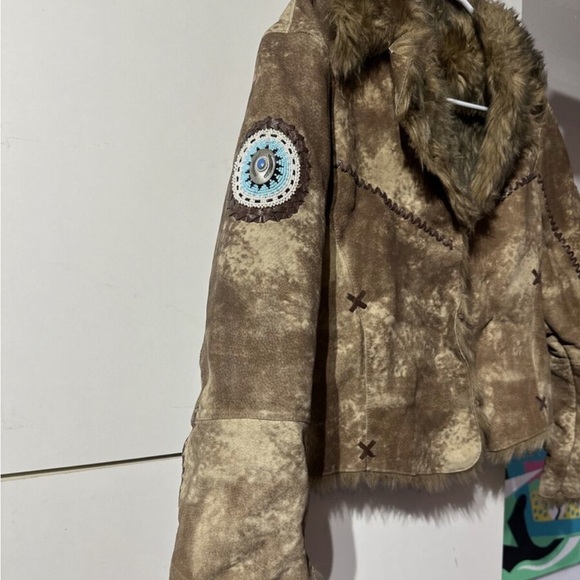 Cripple Creek RARE VTG Women’s Western Beaded Faux Fur Leather Jacket Coat XS - Picture 2 of 12
